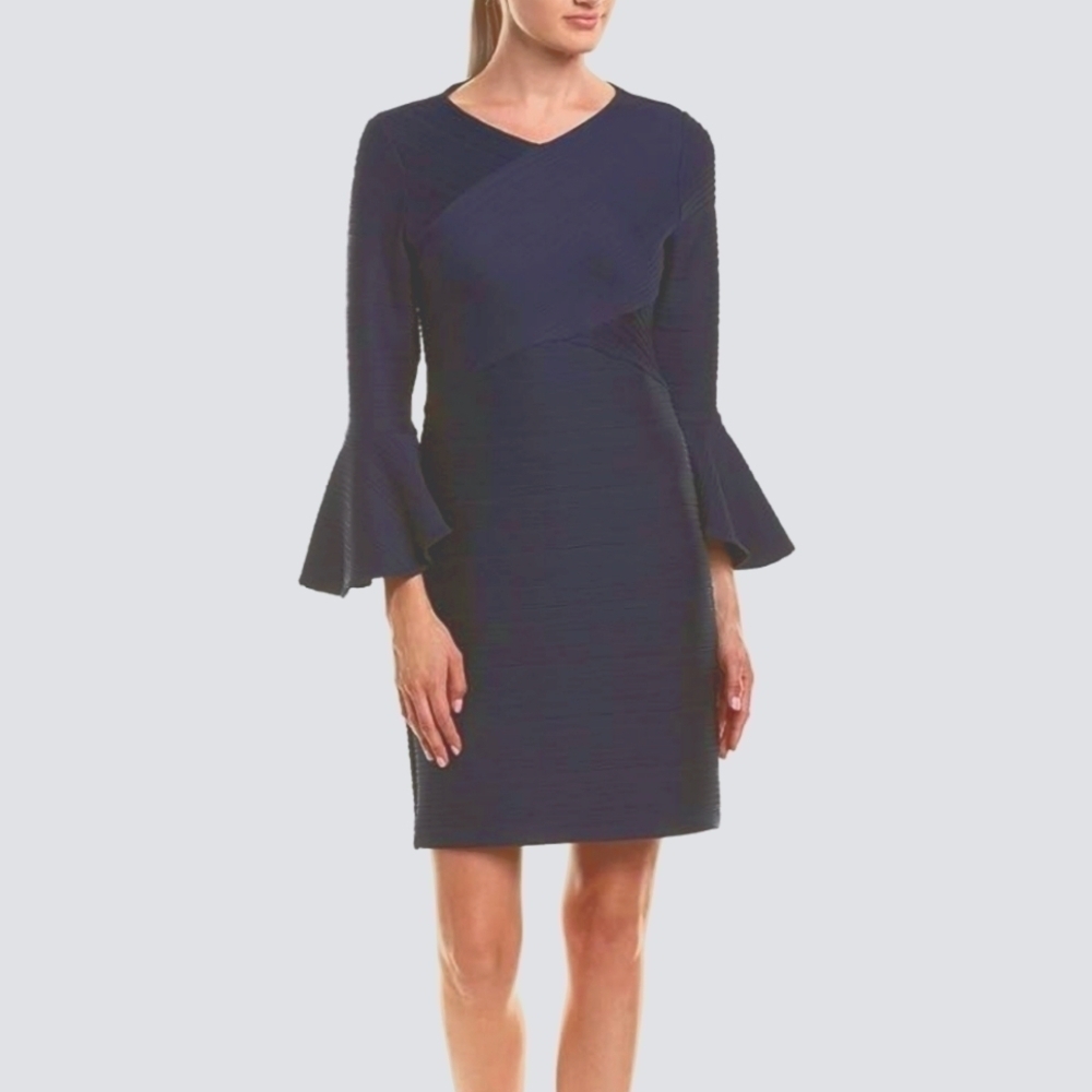 Shoshanna Donielle navy blue textured bell sleeve dress size 0